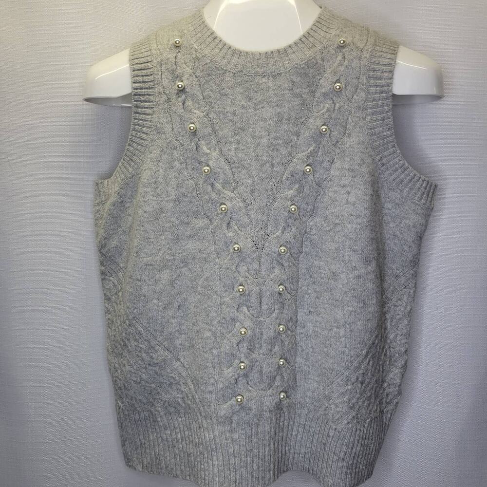 Charter Club Gray Chenille Cable Sweater Vest with Pearl Accents, M